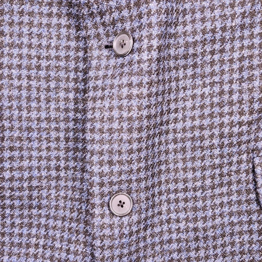 Lands' End Blazer Jacket Mens 48L Blue Houndstooth Wool Sport Coat